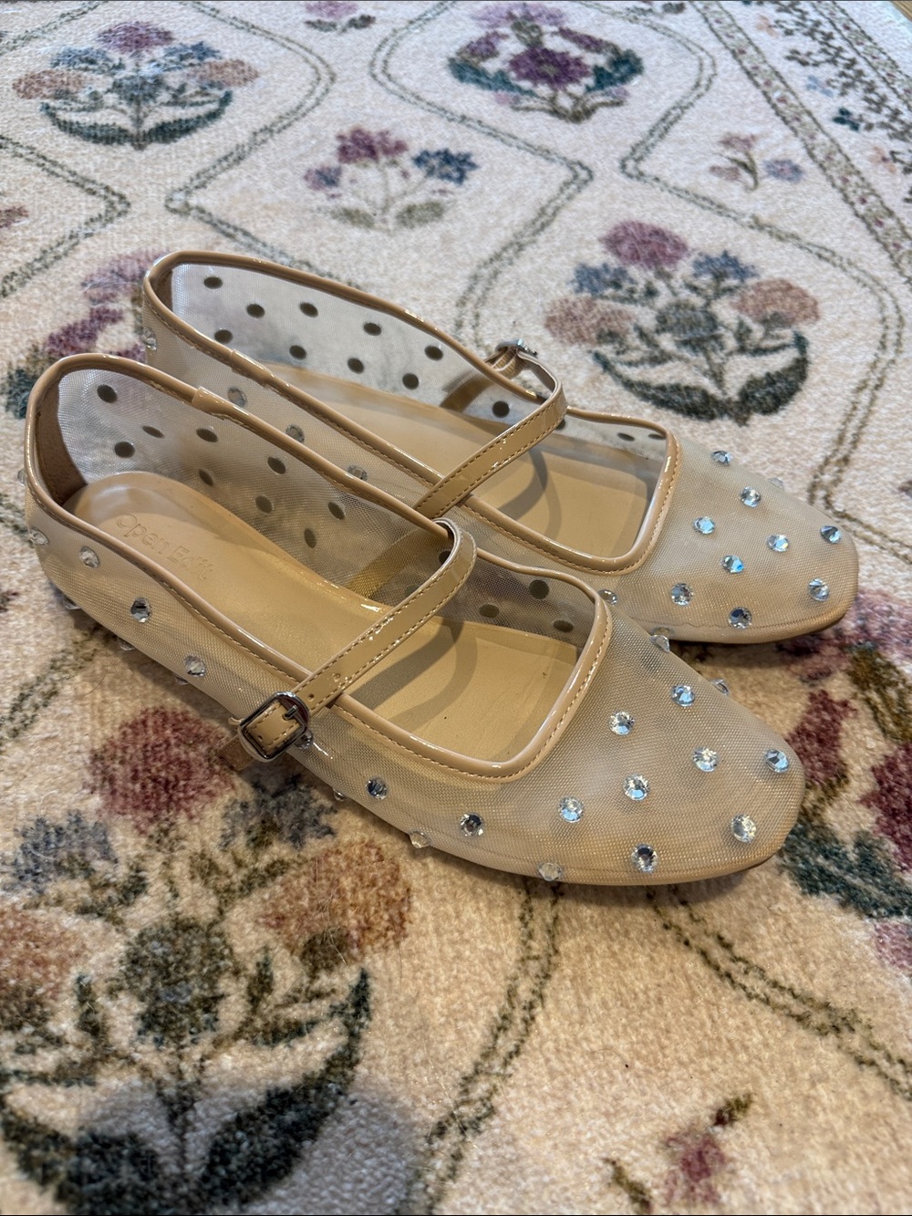 Open Edit Rhinestone Mesh Mary Jane Flats W8